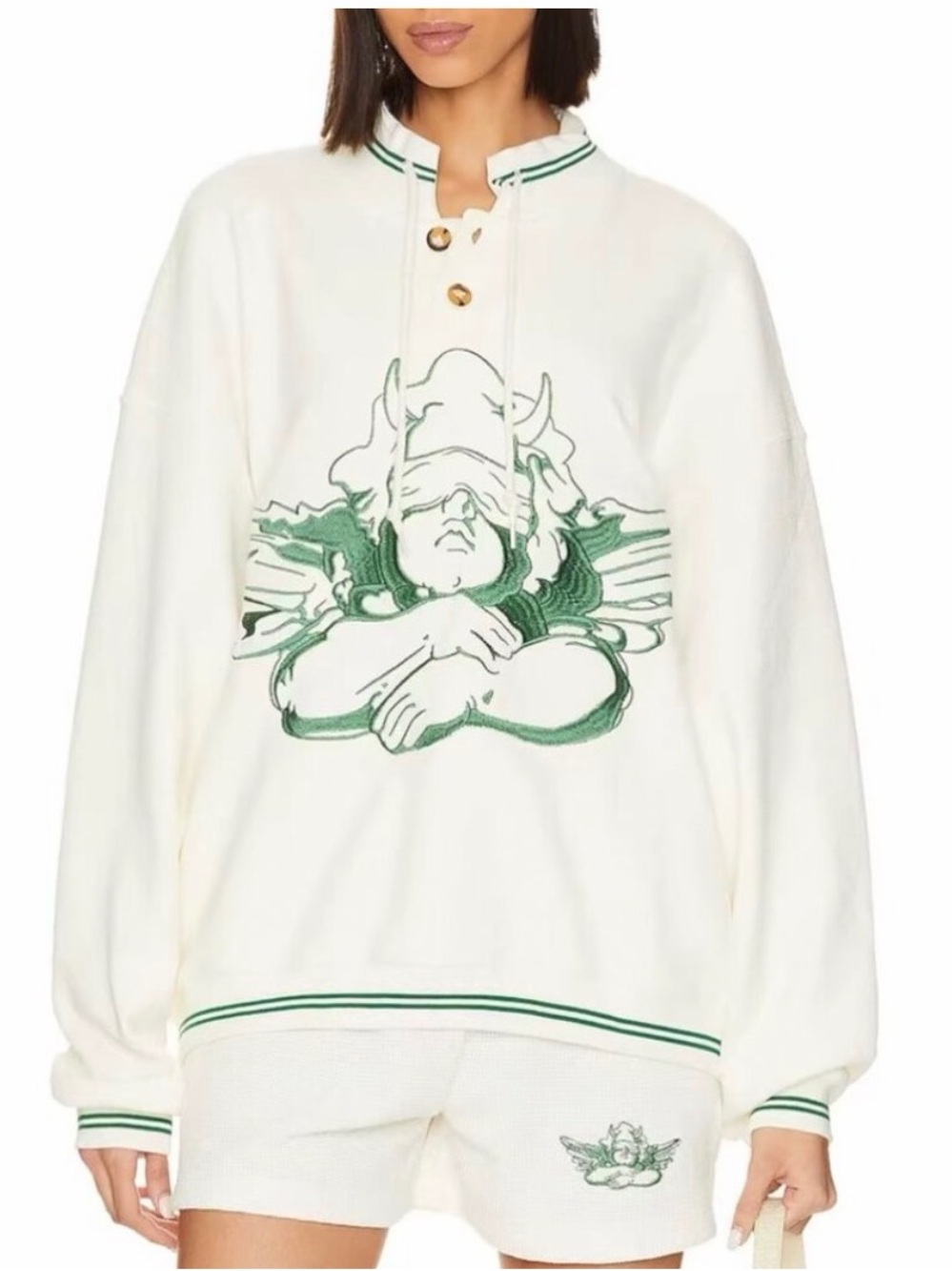 Boys Lie Cherub University Henley Crew White Green Size L / XL
